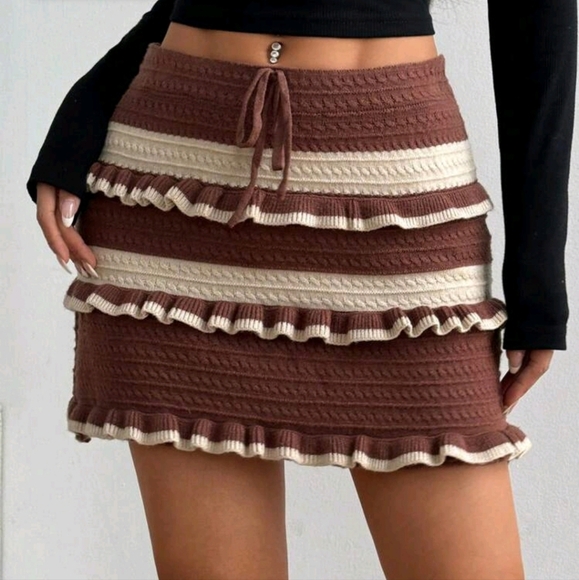 Dresses & Skirts - American Style Colorblock Bow Tie Sash Cute Retro Versatile Slim Ruffled Skirt